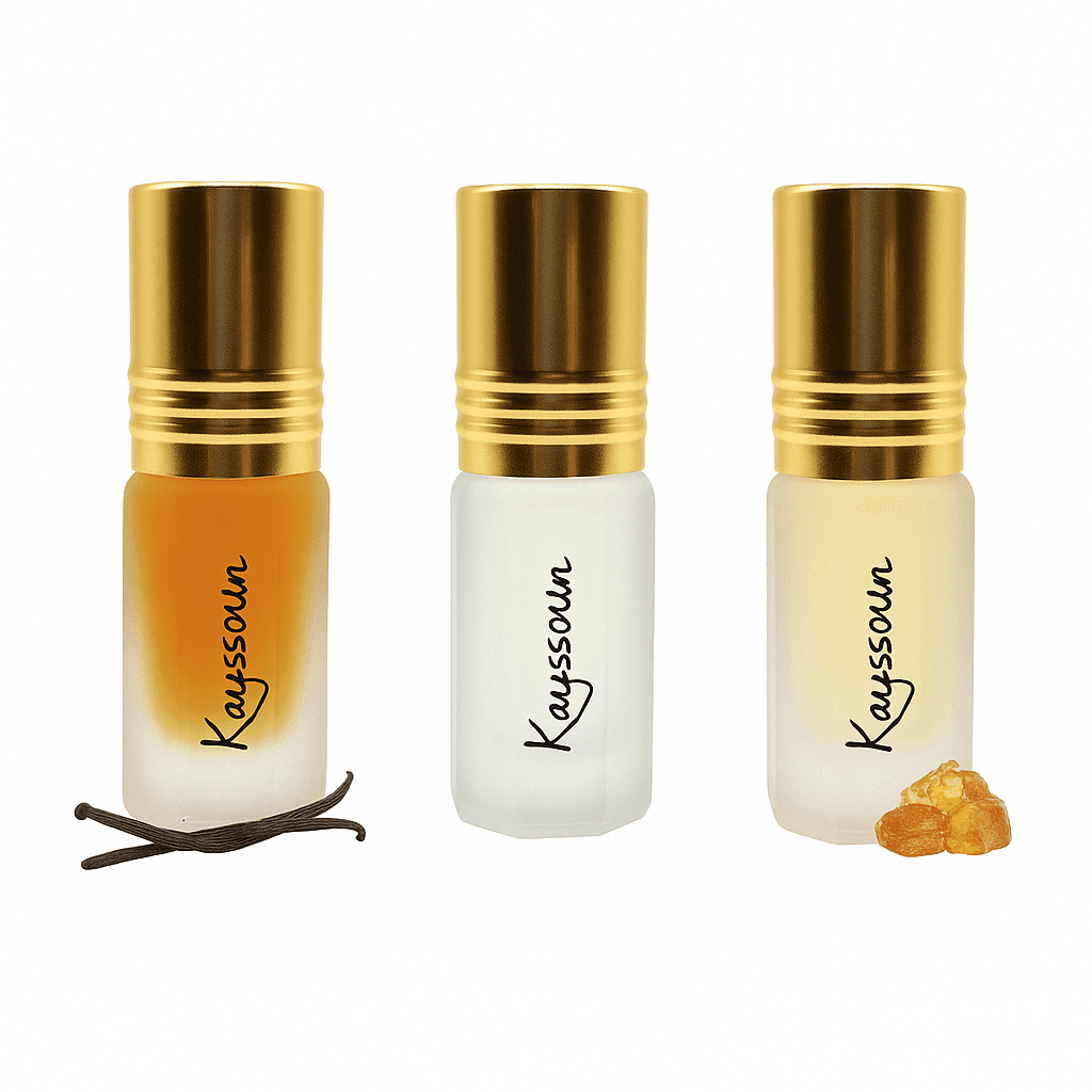 Panier de 3 parfums, vanillé, ambre et musc par kayssoun